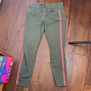 J. Crew Toothpick Army Green Jeans w/ Stripe